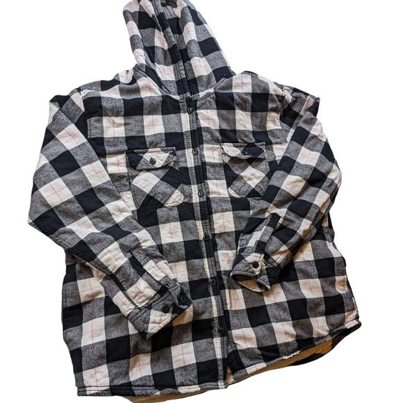 Boston Traders Flannel Jacket Shirt Womens XXL Sherpa Lined Hooded Plaid Shacket - Picture 1 of 15